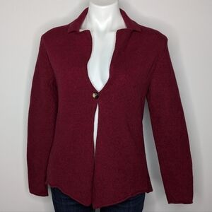 Eileen Fisher Burn Red Boiled Wool Blend Button Up Cardigan Sweater LP